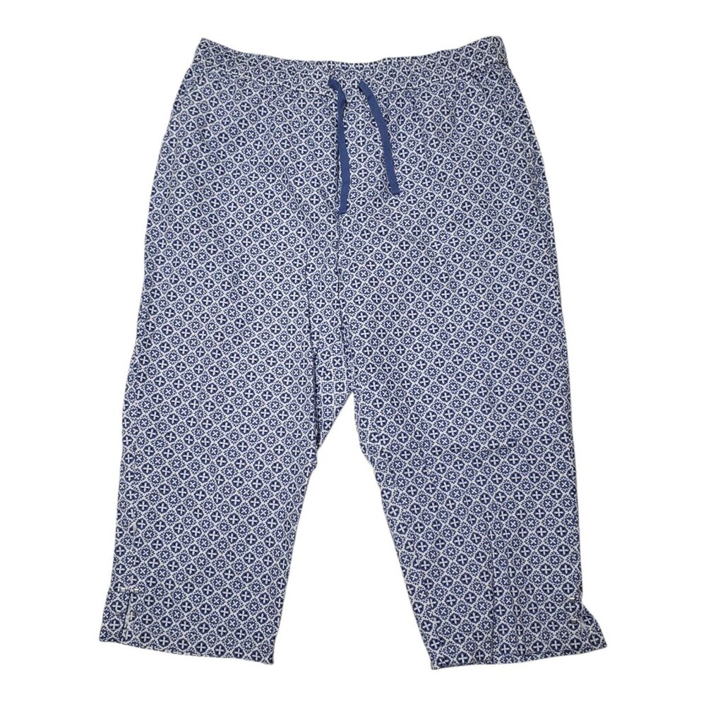 Emily Daniels Pull On Capri Pants XL Cotton Blue White Coastal Summer Elastic